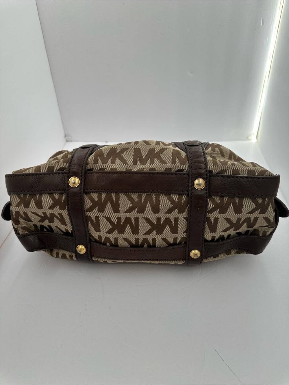 Vintage Michael Kors Brown MK Monogram Leather Satchel Bag Y2K Shoulder Purse - Picture 5 of 11